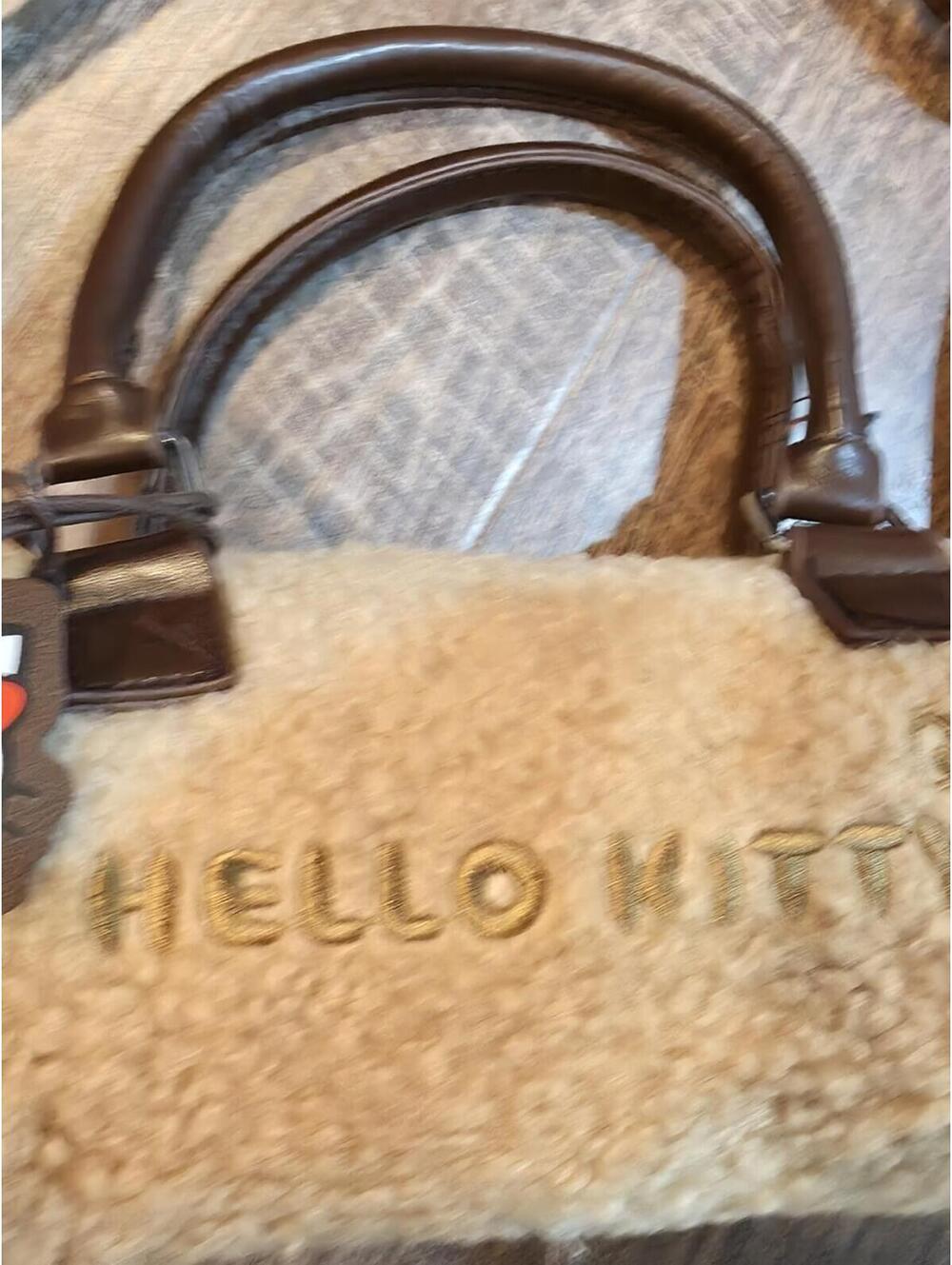 Hello Kitty Faux Shearling Barrel Crossbody Bag - Beige and Brown - Picture 6 of 8